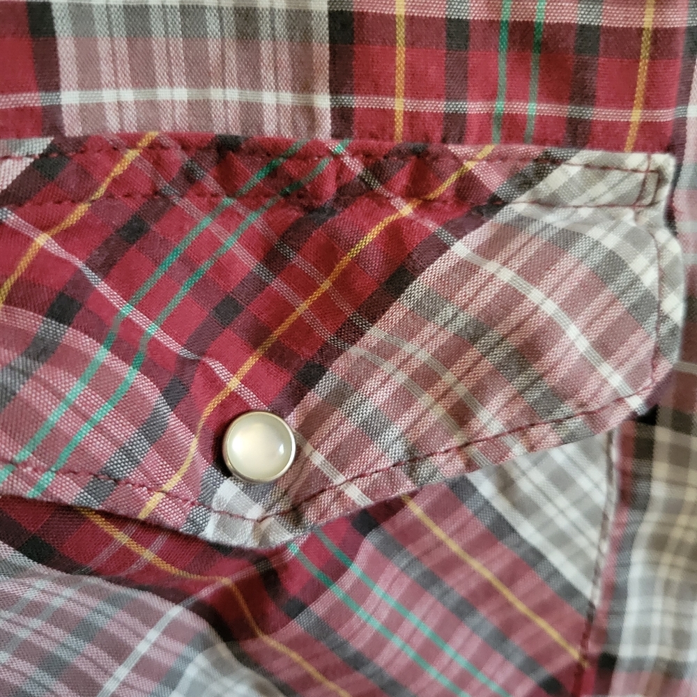 Mens Wrangler  Plaid Pearl Snap Short Sleeve Shirt Sz L Western Cowboy